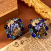 【SUGEBEINI】 Retro basket-shaped diamond-encrusted flower earrings, court-style metal diamond-encrusted stud earrings ZEH00082 Item Picture